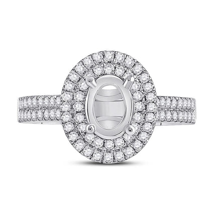 14k White Gold Round Diamond 3/4 Ct Oval Center Bridal Semi-Mount Ring 1/2 Cttw