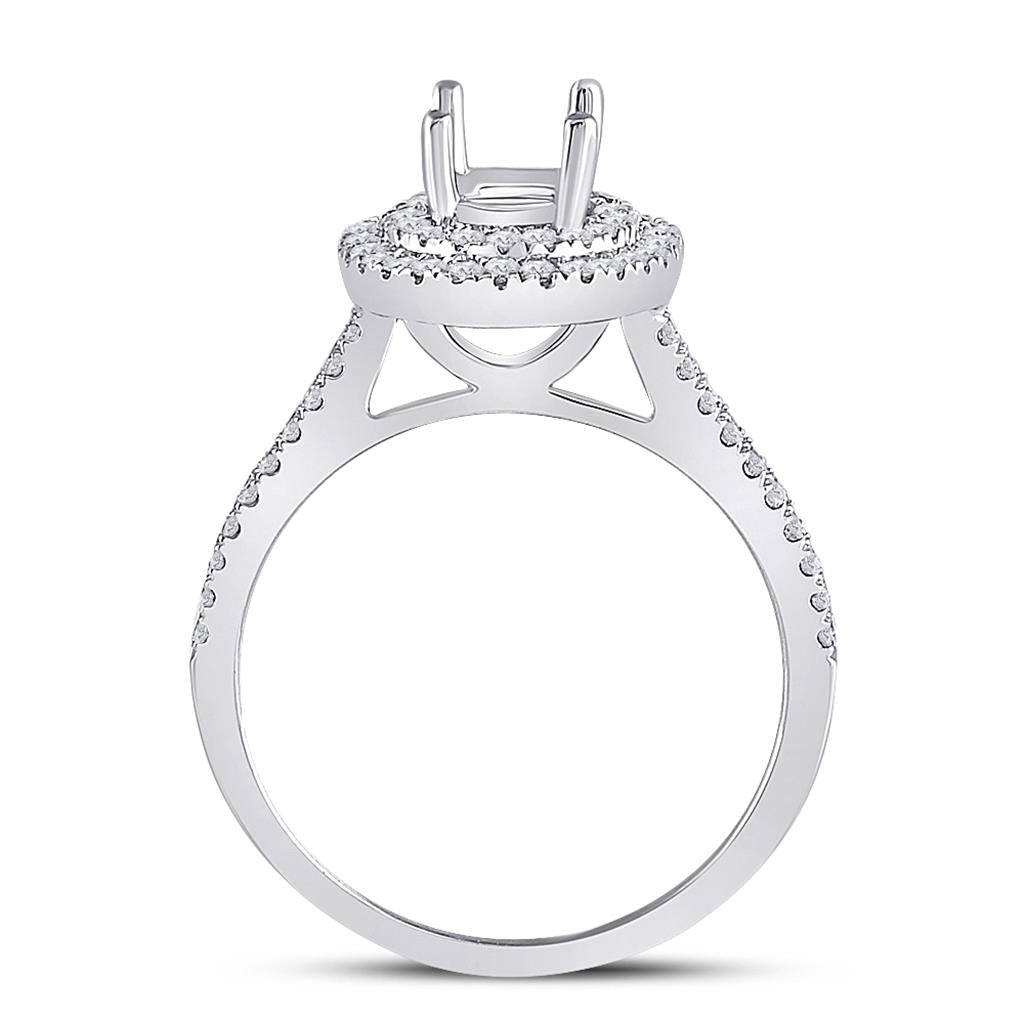 14k White Gold Round Diamond 3/4 Ct Oval Center Bridal Semi-Mount Ring 1/2 Cttw