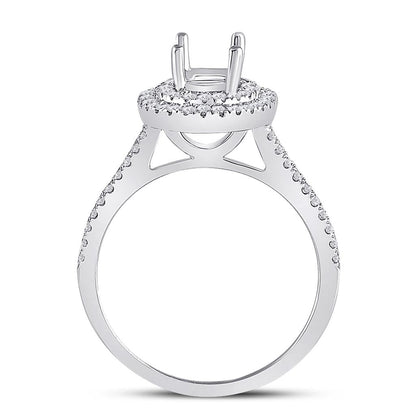 14k White Gold Round Diamond 3/4 Ct Oval Center Bridal Semi-Mount Ring 1/2 Cttw