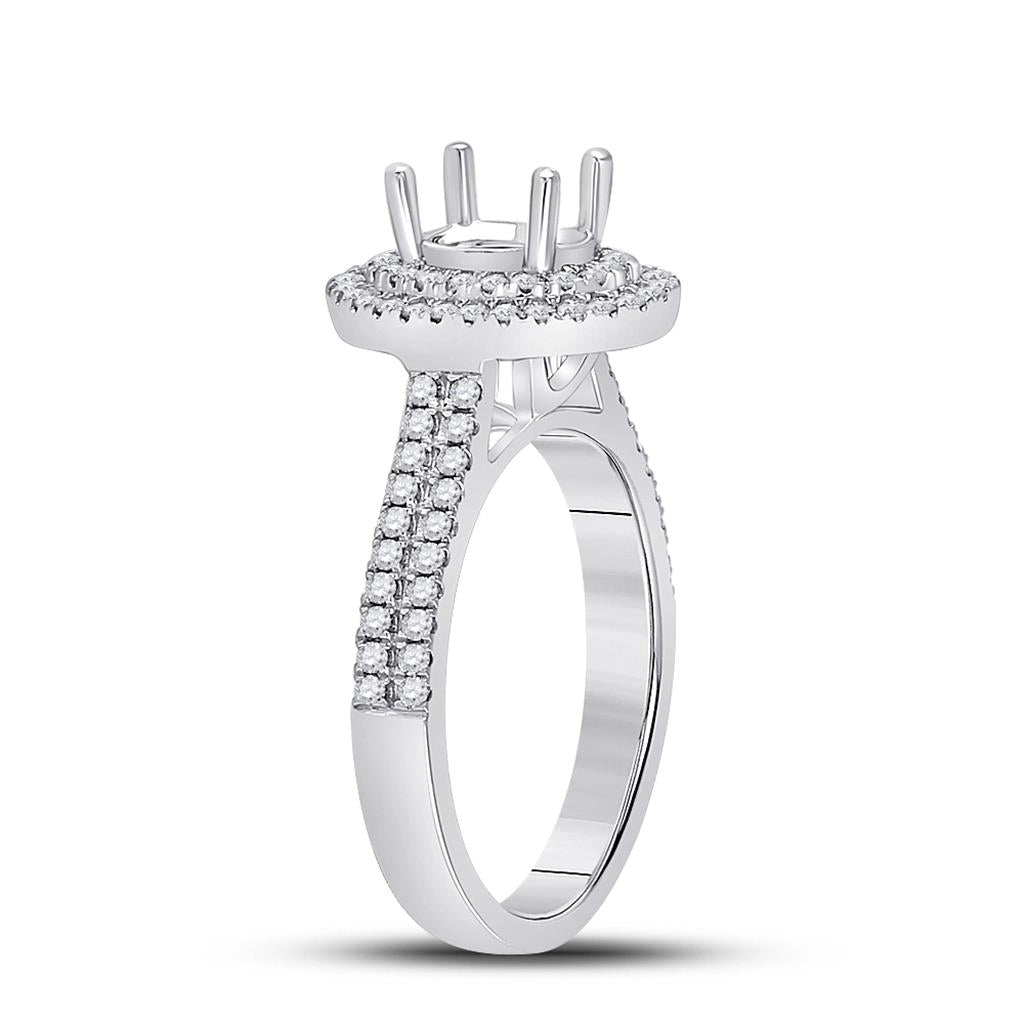 14k White Gold Round Diamond 3/4 Ct Oval Center Bridal Semi-Mount Ring 1/2 Cttw
