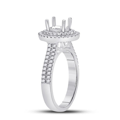 14k White Gold Round Diamond 3/4 Ct Oval Center Bridal Semi-Mount Ring 1/2 Cttw