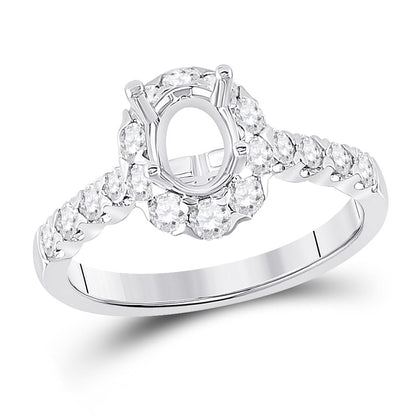 18k White Gold Round Diamond 1 Ct Oval Center Bridal Semi-Mount Ring 7/8 Ctw