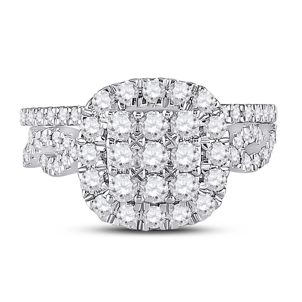 1 1/2 Ct. Round Diamond Bridal Engagement Ring Set 14K White Gold