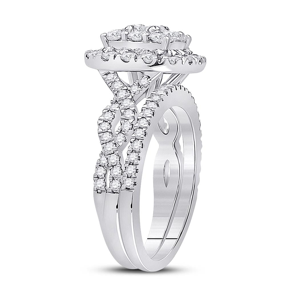 1 1/2 Ct. Round Diamond Bridal Engagement Ring Set 14K White Gold
