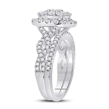 1 1/2 Ct. Round Diamond Bridal Engagement Ring Set 14K White Gold