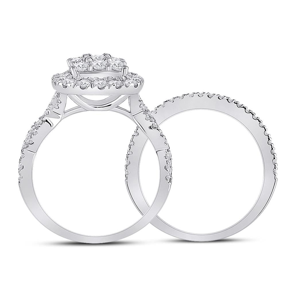 1 1/2 Ct. Round Diamond Bridal Engagement Ring Set 14K White Gold