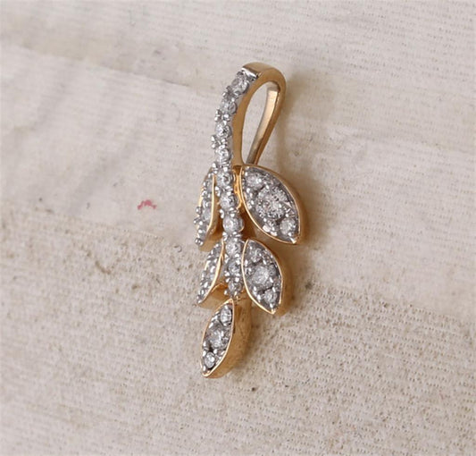 10k Yellow Gold Round Diamond Leaf Branch Fashion Pendant 1/4 Cttw