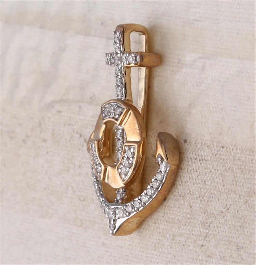 10k Yellow Gold Round Diamond Anchor Nautical Pendant 1/5 Cttw