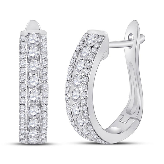 14k White Gold Round Diamond Hoop Earrings 7/8 Cttw