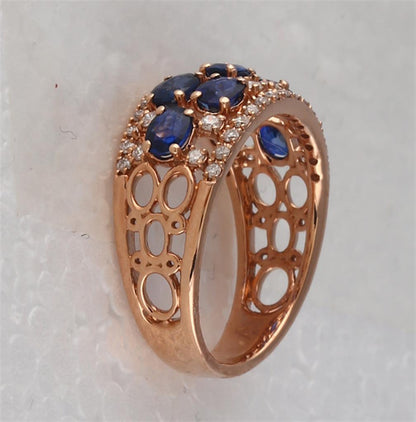 14k Rose Gold Oval Blue Sapphire Diamond Band Ring 1-7/8 Cttw