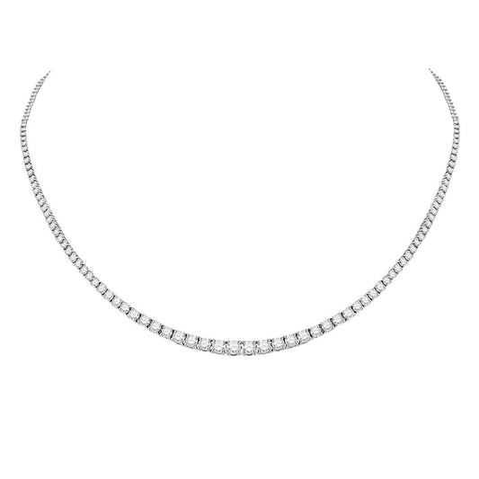 14k White Gold Round Diamond Studded Tennis Necklace 4 Cttw