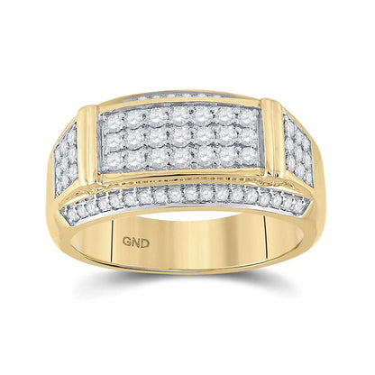 10k Yellow Gold Round Diamond Rectangle Band Ring 1 Cttw