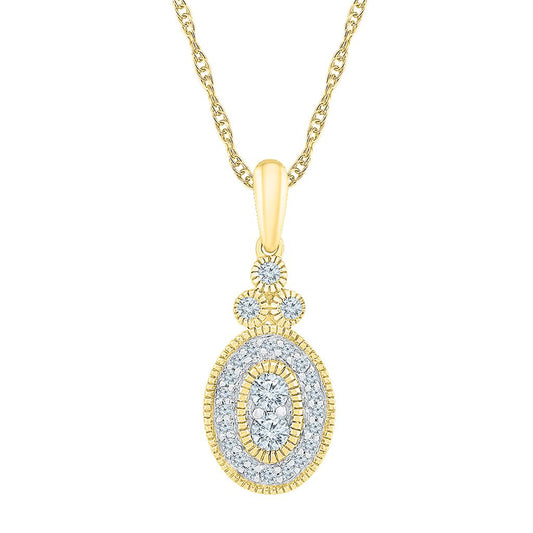 10k Yellow Gold Round Diamond Oval Pendant 1/5 Cttw