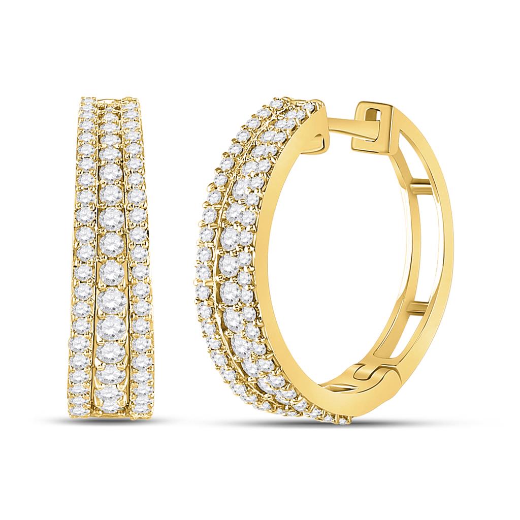14k Yellow Gold Round Diamond Fashion Tapered Hoop Earrings 1 Ctw