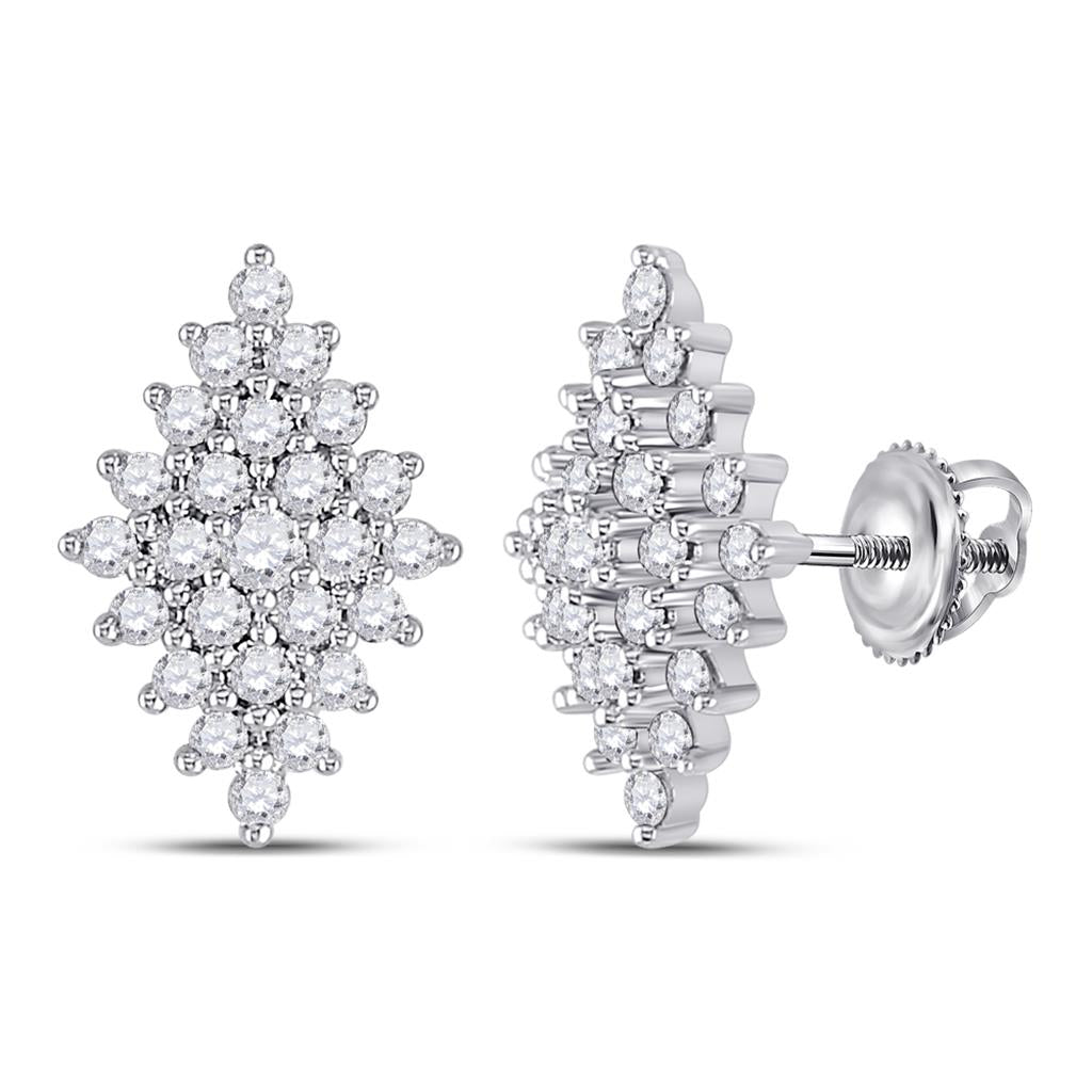 14k White Gold Round Diamond Marquise-shape Cluster Earrings 1/2 Cttw