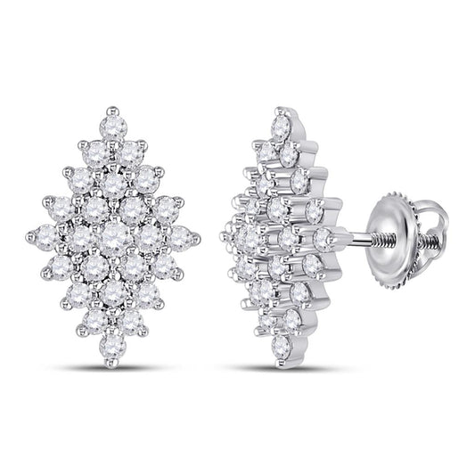 14k White Gold Round Diamond Marquise-shape Cluster Earrings 1/2 Cttw