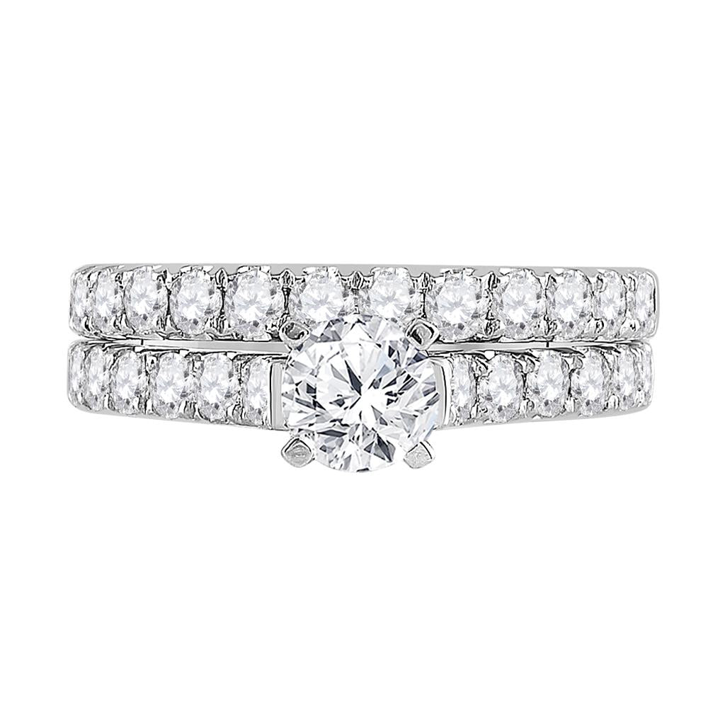 14k White Gold Round Diamond Bridal Wedding Ring Set 2 Cttw (Certified)