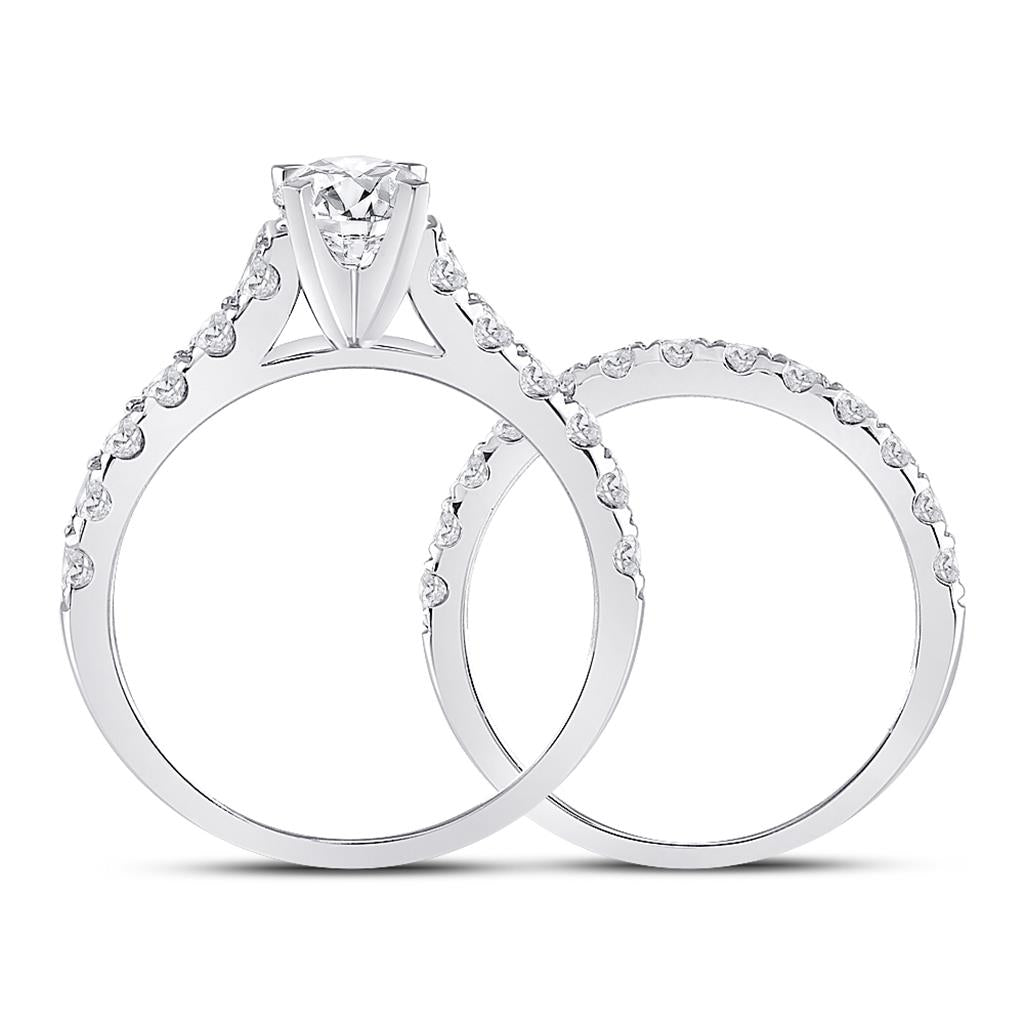 14k White Gold Round Diamond Bridal Wedding Ring Set 2 Cttw (Certified)