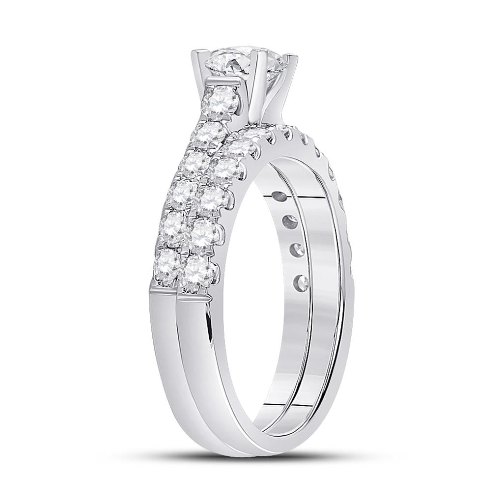 14k White Gold Round Diamond Bridal Wedding Ring Set 2 Cttw (Certified)