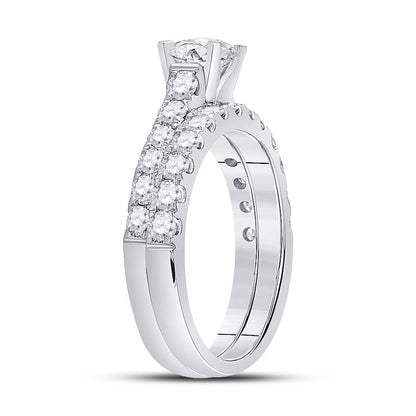 14k White Gold Round Diamond Bridal Wedding Ring Set 2 Cttw (Certified)