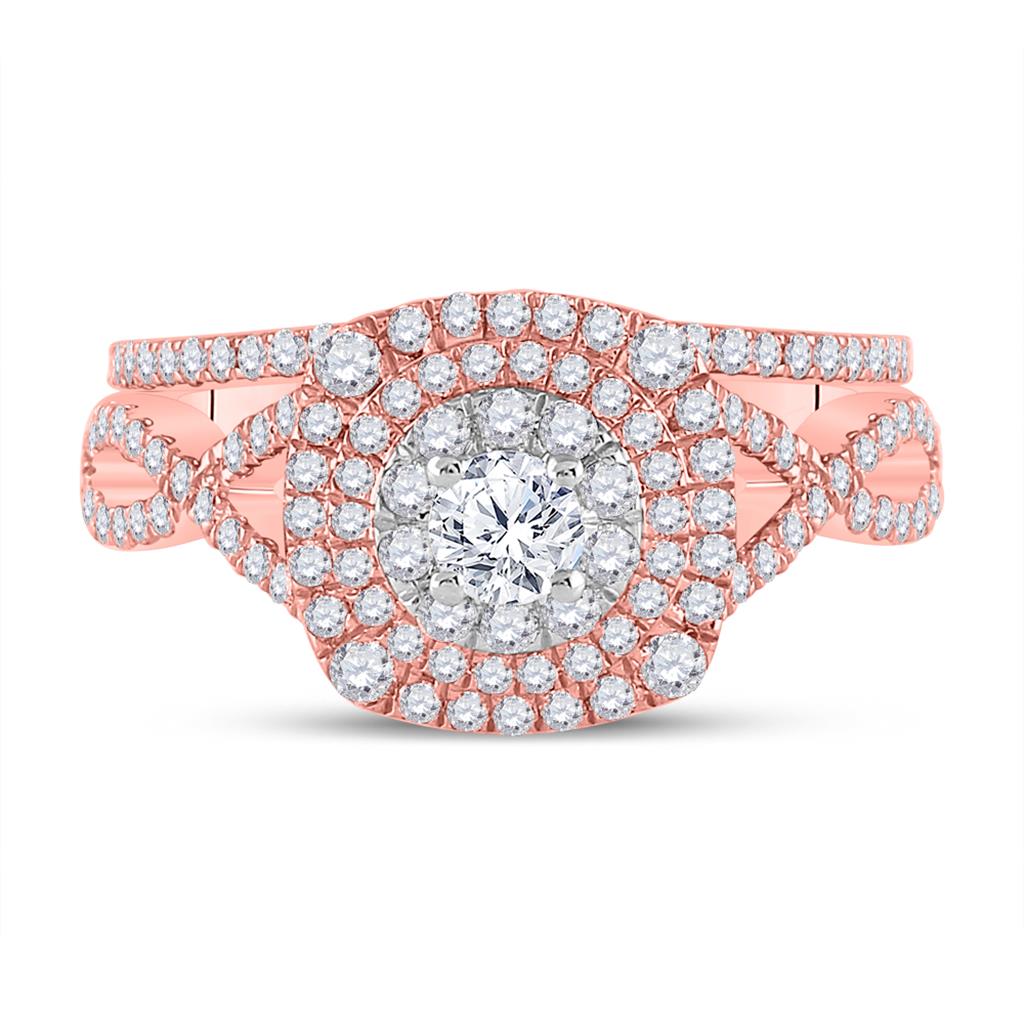 14k Two-tone Gold Round Diamond Halo Bridal Wedding Ring Set 1-1/3 Cttw (Certified)