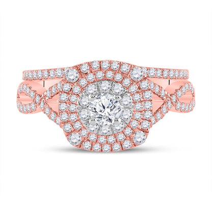 14k Two-tone Gold Round Diamond Halo Bridal Wedding Ring Set 1-1/3 Cttw (Certified)