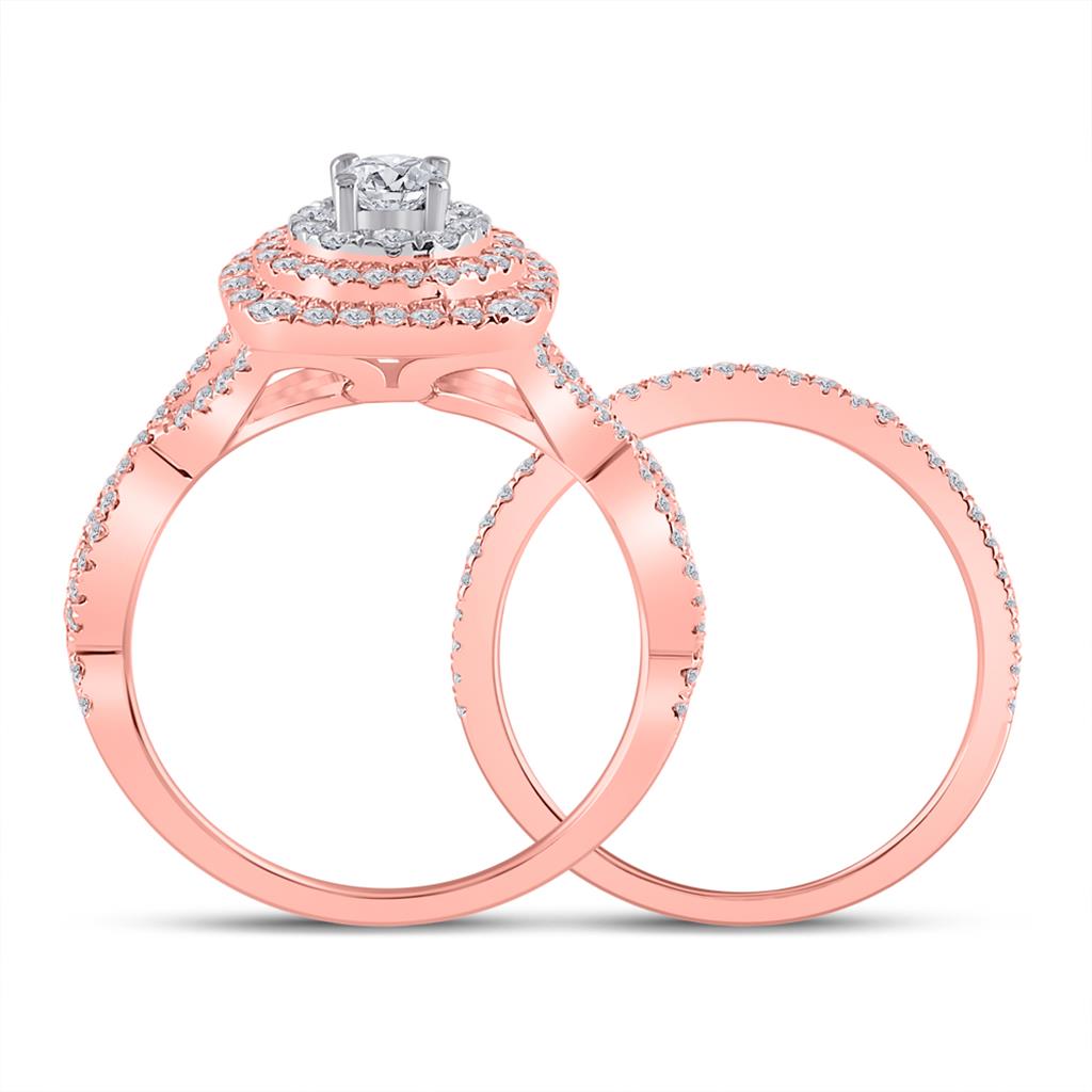 14k Two-tone Gold Round Diamond Halo Bridal Wedding Ring Set 1-1/3 Cttw (Certified)