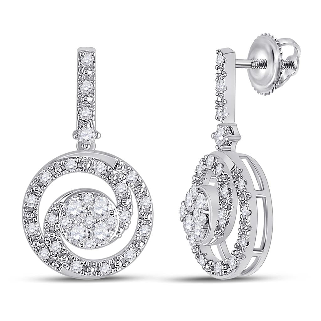 14k White Gold Round Diamond Fashion Dangle Earrings 1/2 Ctw