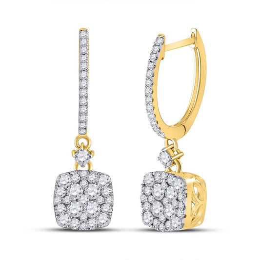 14k Yellow Gold Round Diamond Square Dangle Earrings 1 Cttw