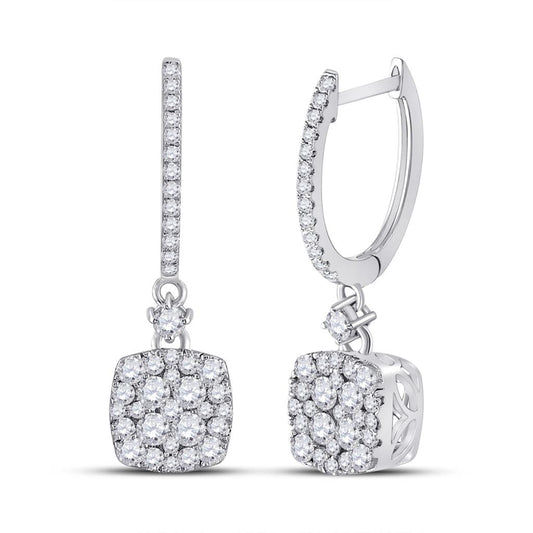 14k White Gold Round Diamond Square Dangle Earrings 1 Cttw