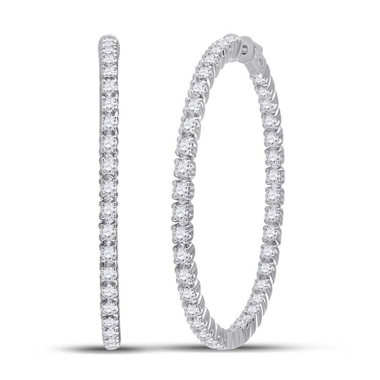 14k White Gold Round Diamond Hoop Earrings 5-1/4 Cttw