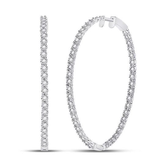 14k White Gold Round Diamond Inside-Outside Hoop Earrings 1-1/4 Ctw