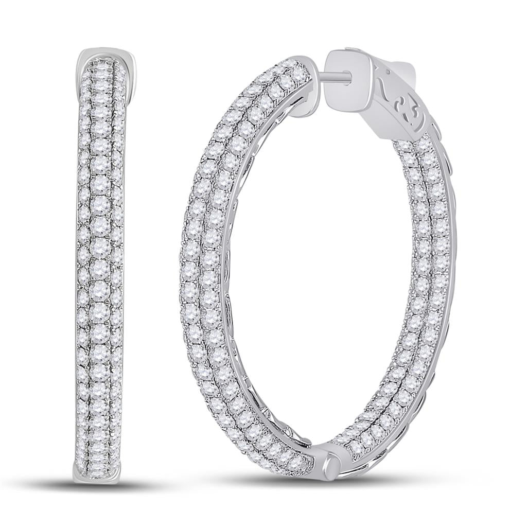 14k White Gold Round Diamond In Out Hoop Earrings 5 Cttw