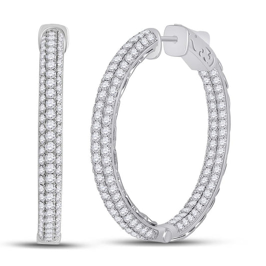 14k White Gold Round Diamond In Out Hoop Earrings 5 Cttw