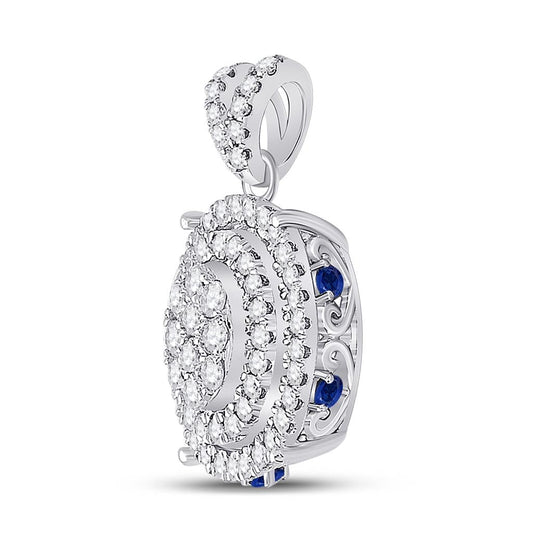 14k White Gold Round Diamond Oval Cluster Pendant 1/2 Cttw