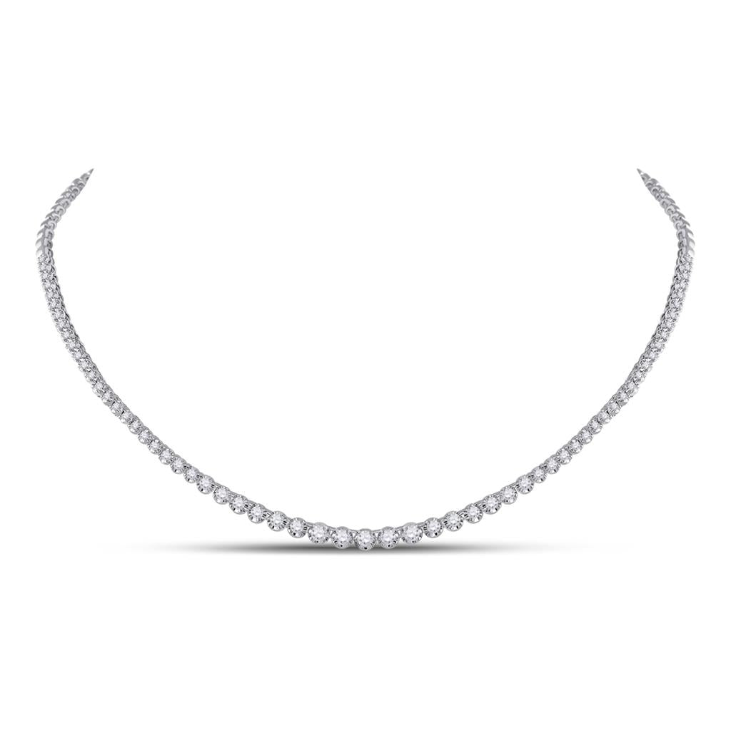 14k White Gold Round Diamond Graduated Fashion Necklace 2 Cttw