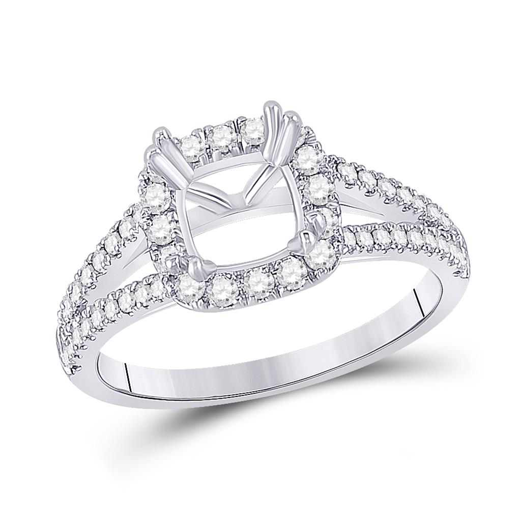 14k White Gold Rd Diamond 1-1/2 Ct Cushion Center Bridal Semi-Mount Ring 1/2 Ctw (Certified)