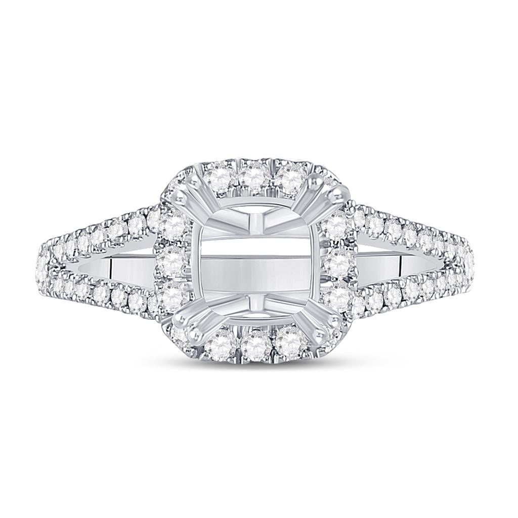 14k White Gold Rd Diamond 1-1/2 Ct Cushion Center Bridal Semi-Mount Ring 1/2 Ctw (Certified)