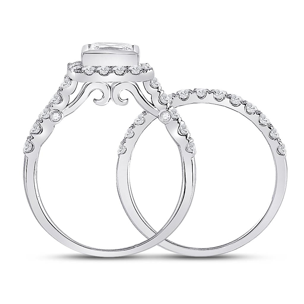 14k White Gold Princess Diamond Bridal Wedding Ring Set 2 Cttw (Certified)