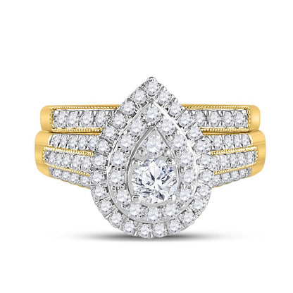 1.0  Ct. Round Diamond Bridal Engagement Ring Set 10K Yellow Gold