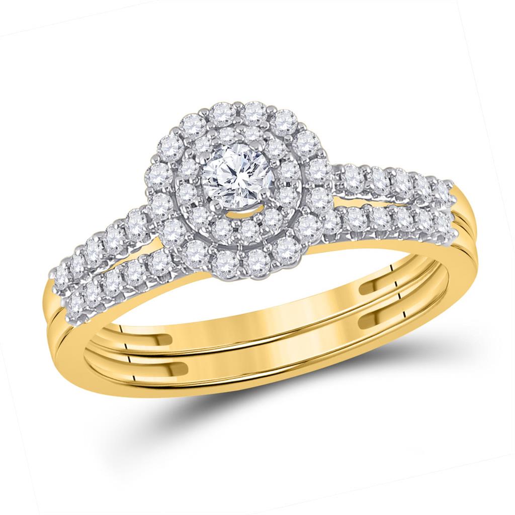 10k Yellow Gold Round Diamond Bridal Wedding Ring Set 1/2 Cttw