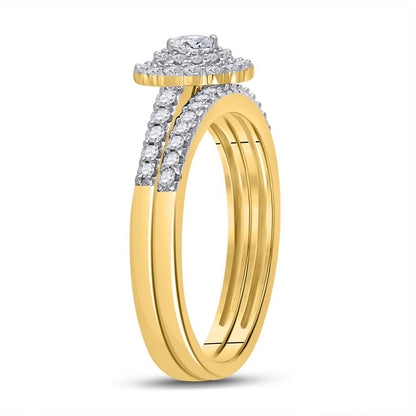 10k Yellow Gold Round Diamond Bridal Wedding Ring Set 1/2 Cttw