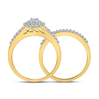 10k Yellow Gold Round Diamond Bridal Wedding Ring Set 1/2 Cttw