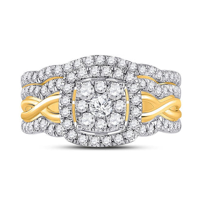 10k Yellow Gold Round Diamond Bridal Wedding Ring Set 1 Cttw