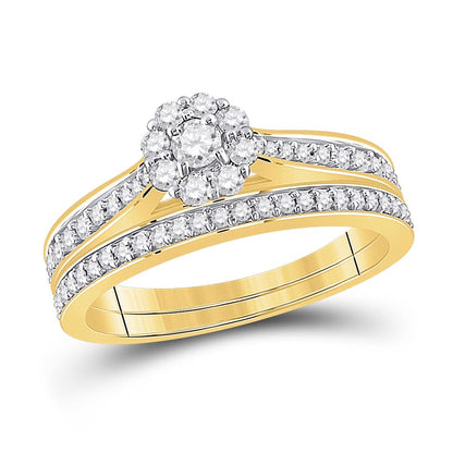 10k Yellow Gold Round Diamond Bridal Wedding Ring Set 1/2 Cttw