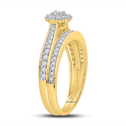 10k Yellow Gold Round Diamond Bridal Wedding Ring Set 1/2 Cttw