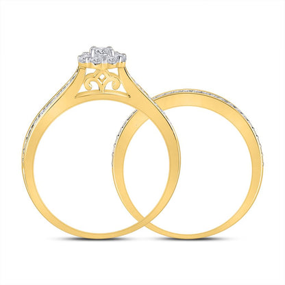 10k Yellow Gold Round Diamond Bridal Wedding Ring Set 1/2 Cttw