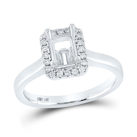 14k White Gold Round Diamond 1 Ct Emerald Center Bridal Semi-Mount Ring 1/4 Cttw