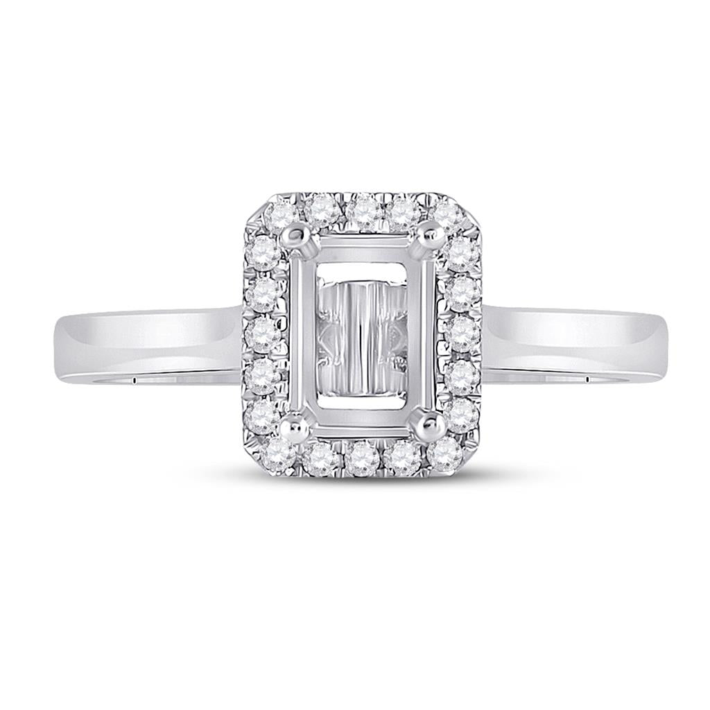 14k White Gold Round Diamond 1 Ct Emerald Center Bridal Semi-Mount Ring 1/4 Cttw