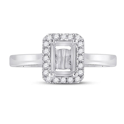 14k White Gold Round Diamond 1 Ct Emerald Center Bridal Semi-Mount Ring 1/4 Cttw